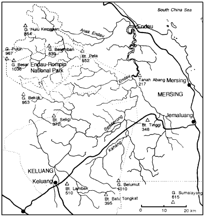 Location of C. affinis (nurii?) in Endau River drainage in southeastern Malay Peninsula